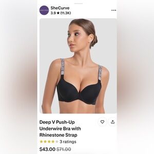 Black Push-Up Underwire Bra with Rhinestone Strap 🤩38E
